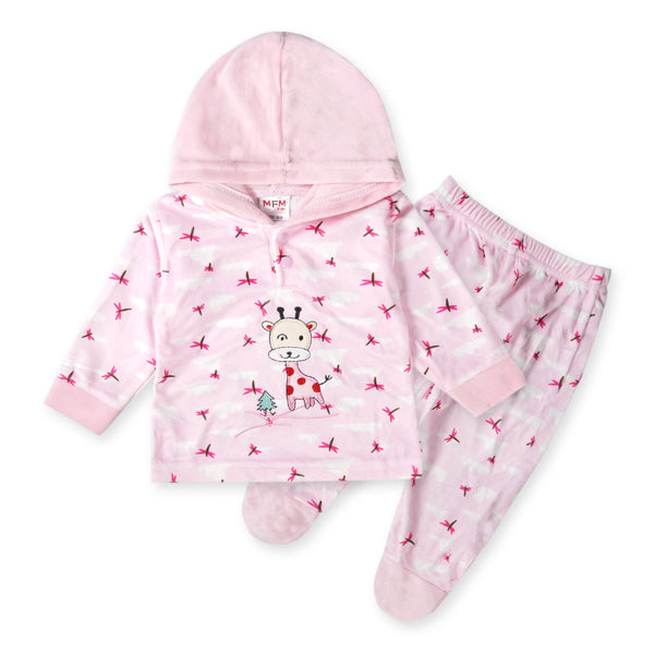 SUNSHINE BABY HOODED PAJAMA SET SOFT COTTON GIRAFFE PINK (12-18)M