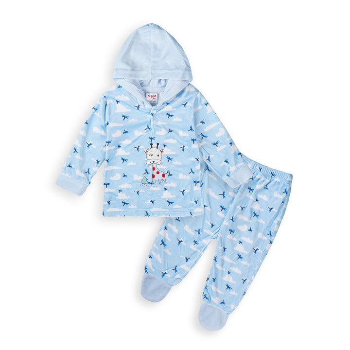 SUNSHINE BABY HOODED PAJAMA SET SOFT COTTON GIRAFFE BLUE (12-18)M