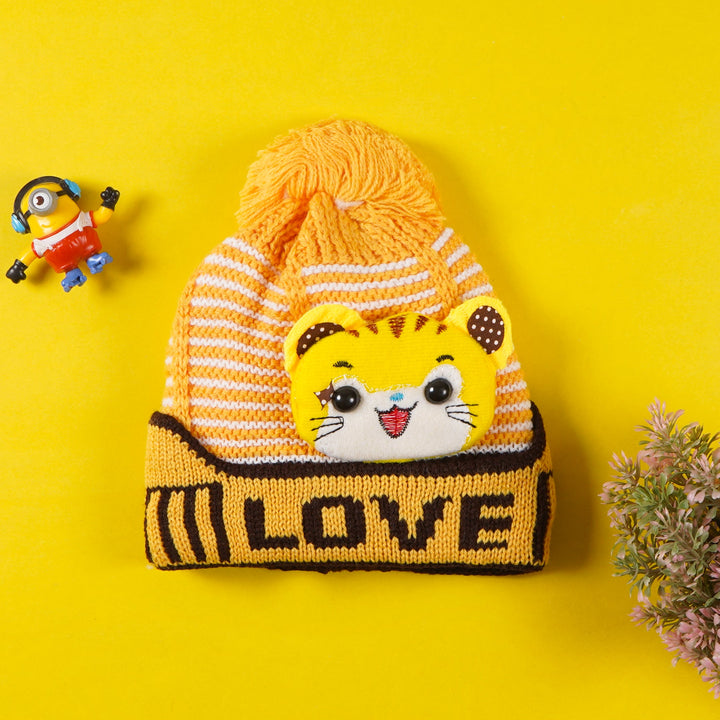 BABY POM POM WOOLEN CAP KITTY YELLOW - SUNSHINE