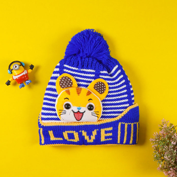 BABY POM POM WOOLEN CAP KITTY ROYAL BLUE- SUNSHINE