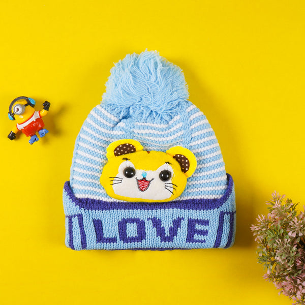 BABY POM POM WOOLEN CAP KITTY SKY BLUE- SUNSHINE