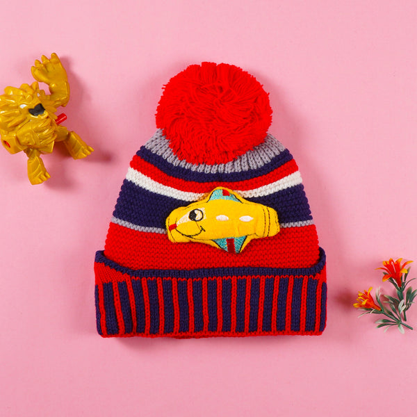 BABY POM POM WOOLEN CAP SUBMARINE BLUE AND RED - SUNSHINE