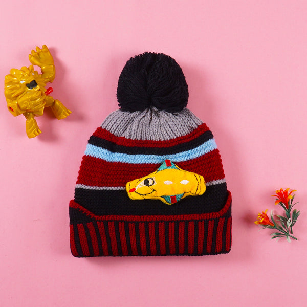 BABY POM POM WOOLEN CAP SUBMARINE BLACK AND  MAROON- SUNSHINE