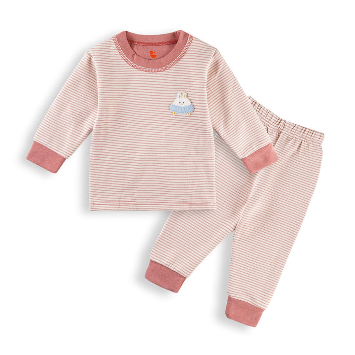 SUNSHINE KIDS WINTER PAJAMA SET RABBIT STRIPES PINK 3Y