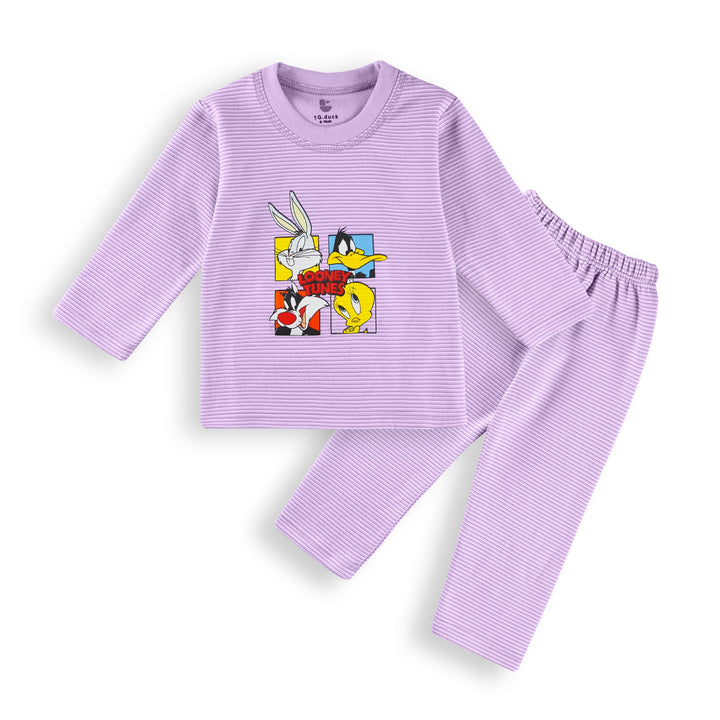 SUNSHINE KIDS WINTER PAJAMA SET LOONEY TUNES STRIPES PURPLE3Y