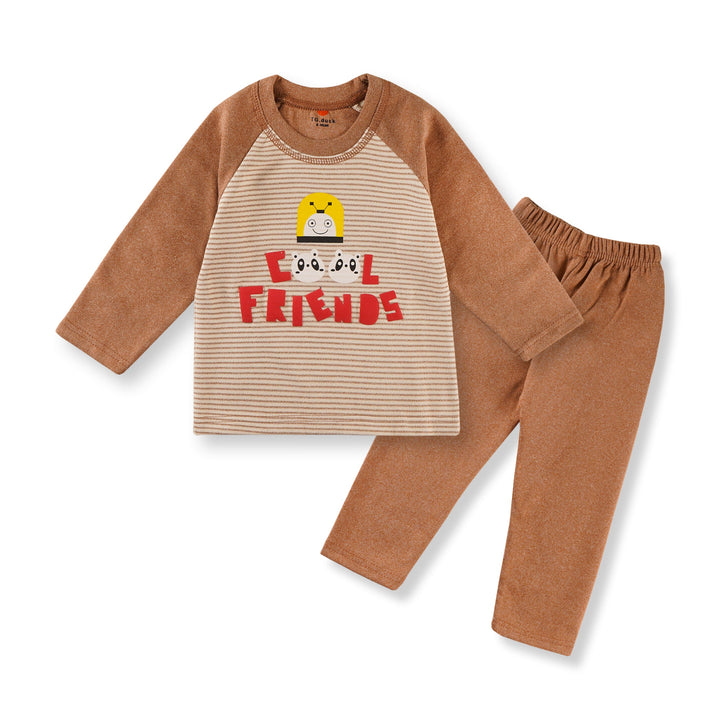 SUNSHINE KIDS WINTER PAJAMA SET COOL FRIENDS STRIPES BROWN 3Y