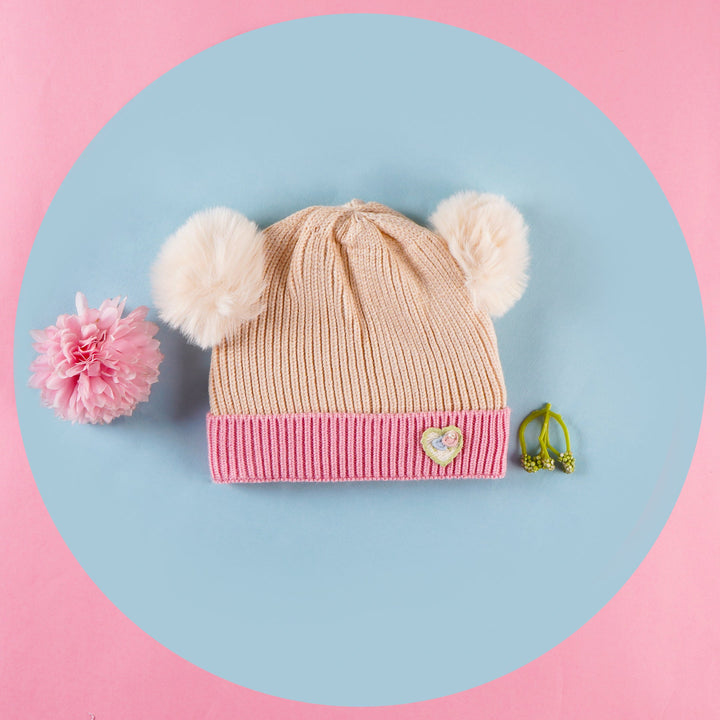 SUNSHINE BABY WOOLEN CAP PINK & BEIGE