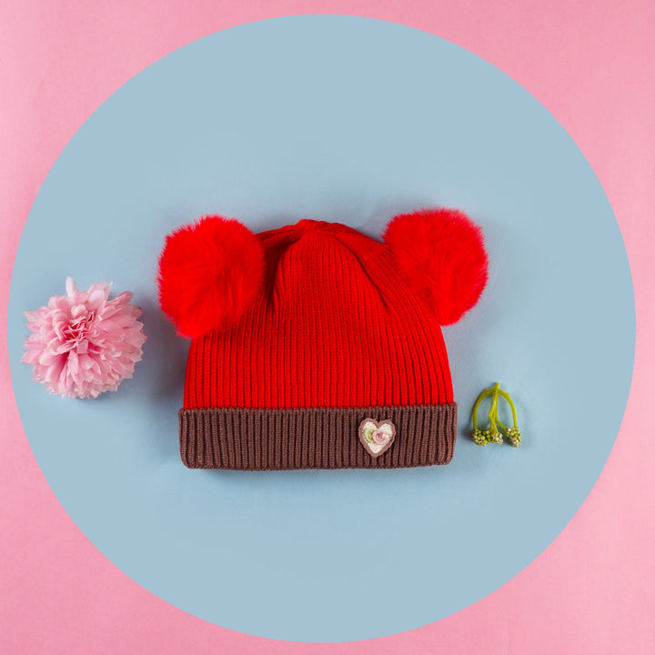 SUNSHINE BABY WOOLEN CAP BROWN & RED