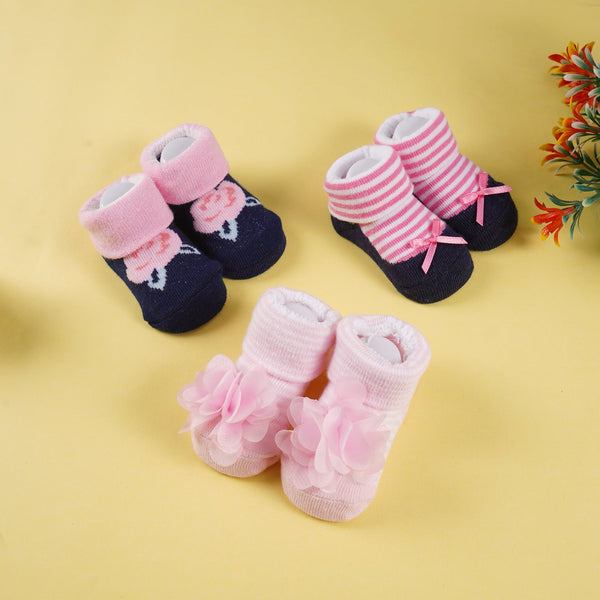 SUNSHINE GIRLS SOCKS GIFT SET PACK OF 3 BOW PINK 0-9M