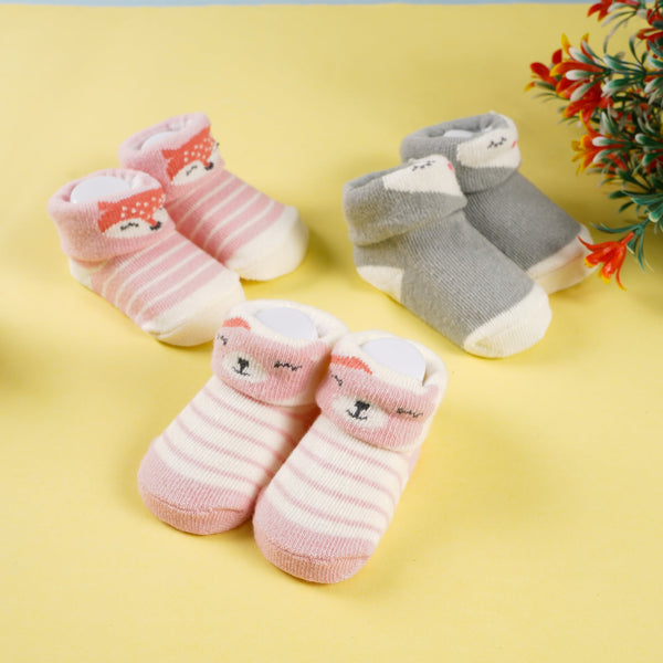 SUNSHINE GIRLS SOCKS GIFT SET PACK OF 3 FOX PEACH 0-9M