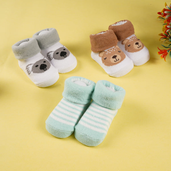 SUNSHINE BOYS SOCKS GIFT SET PACK OF 3 KOALA & BEAR SEA GREEN 0-9M