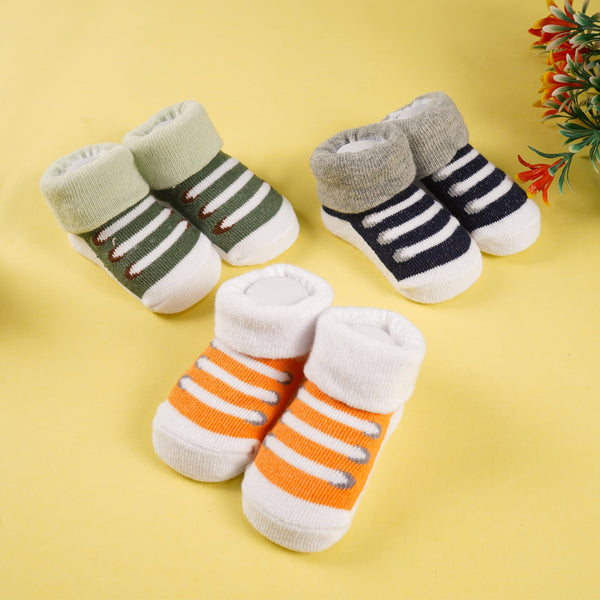 SUNSHINE BOYS SOCKS GIFT SET PACK OF 3 SRTIPES ORANGE & GREEN 0-9M