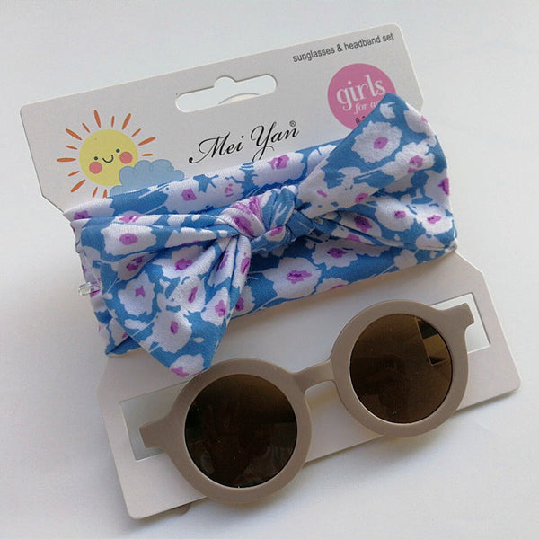 SUNSHINE BABY HEADBAND AND VINTAGE GLASSES SET GREY