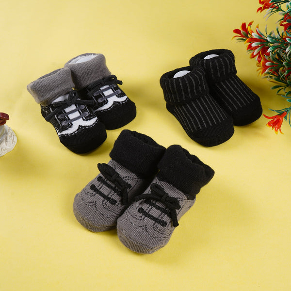 SUNSHINE BOYS SOCKS GIFT SET PACK OF 3  LASES BLACK & GREY 0-9M