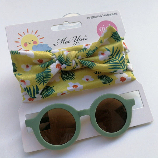 SUNSHINE BABY HEADBAND AND VINTAGE GLASSES SET GREEN