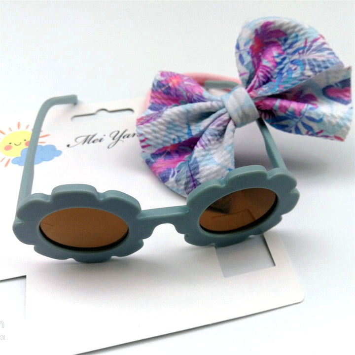 SUNSHINE BABY HEADBAND AND SUN FLOWER GLASSES SET BLUE