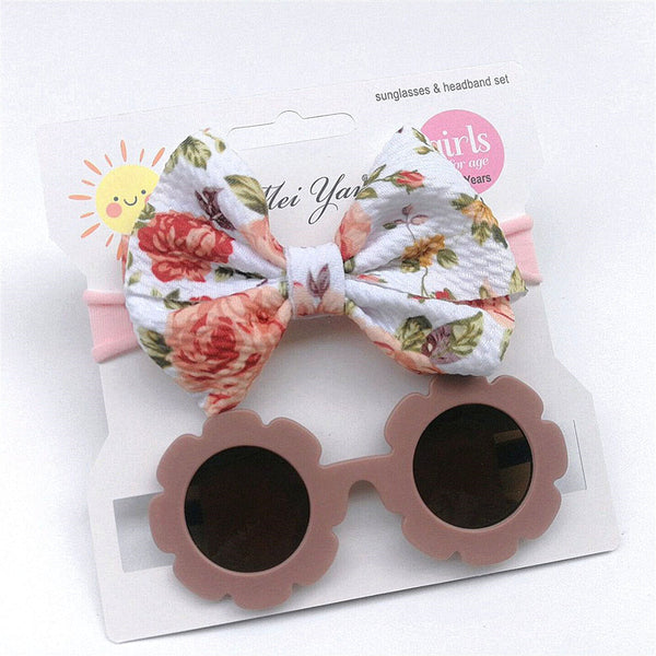 SUNSHINE BABY HEADBAND AND SUN FLOWER GLASSES SET BROWN