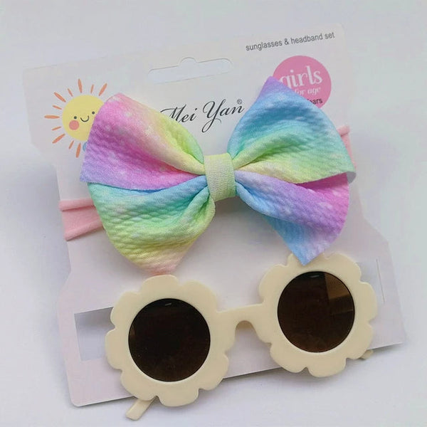 SUNSHINE BABY HEADBAND AND SUN FLOWER GLASSES SET OFF WHITE