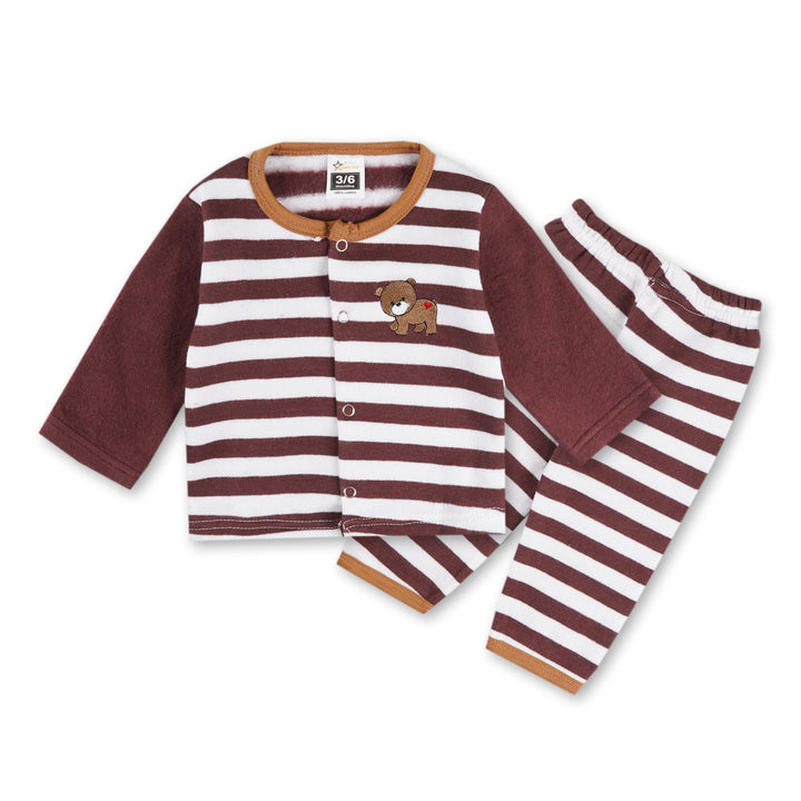 SUNSHINE BABY FLEECE SLEEPSUIT STRIPES BROWN 3-6M