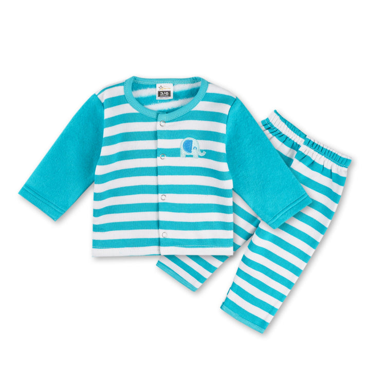 SUNSHINE BABY FLEECE SLEEPSUIT STRIPES SKY BLUE 3-6M