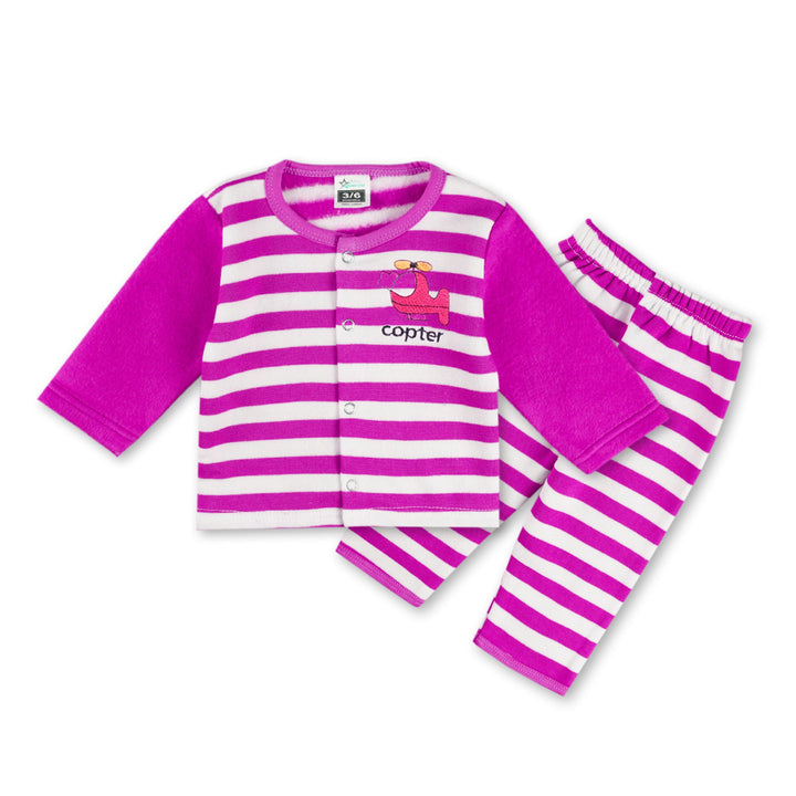 SUNSHINE BABY FLEECE SLEEPSUIT STRIPES PURPLE 3-6M