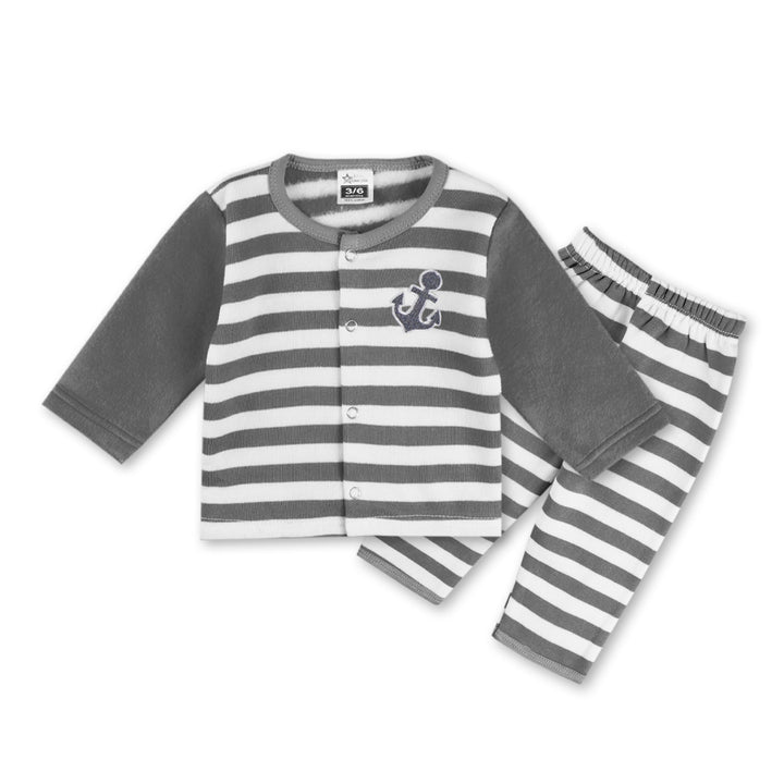 SUNSHINE BABY FLEECE SLEEPSUIT STRIPES GREY 3-6M