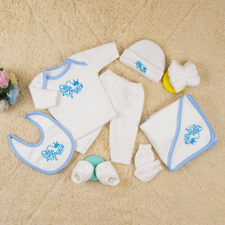 SUNSHINE BABY 11PCS FLEECE GIFT SET SUIT WHITE & BLUE LITTLE PRINCE CROWN