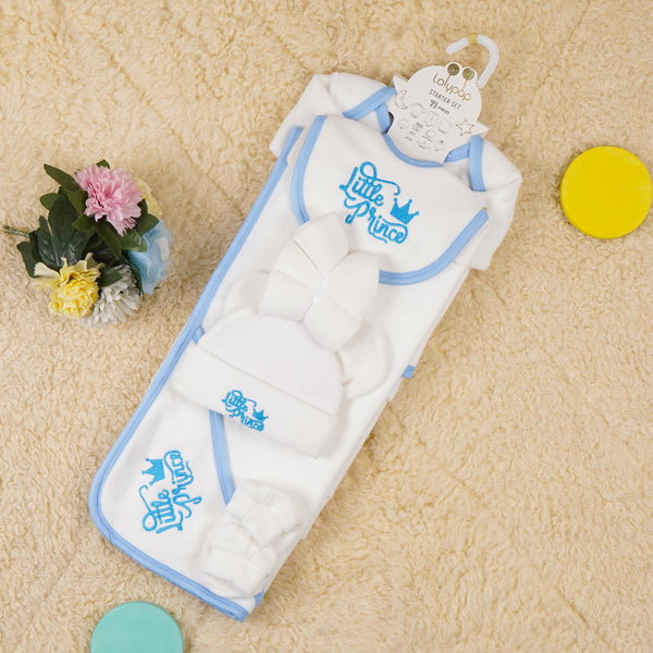 SUNSHINE BABY 11PCS FLEECE GIFT SET SUIT WHITE & BLUE LITTLE PRINCE CROWN