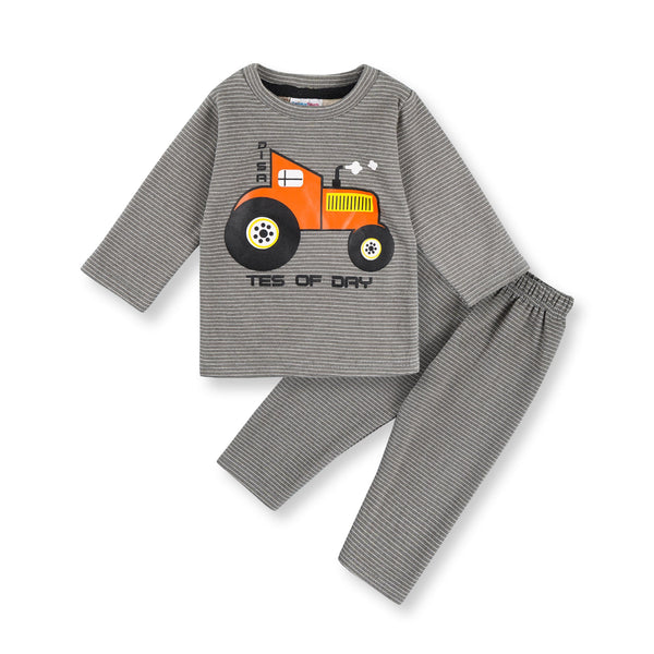 SUNSHINE BABY PAJAMA SET TRACTOR NARROW STRIPES GREY 9-12 M