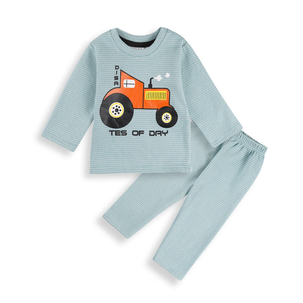 SUNSHINE BABY PAJAMA SET TRACTOR NARROW STRIPES SKY BLUE 12-18 M