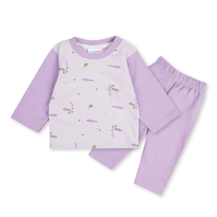 SUNSHINE GIRLS WINTER PAJAMA SET FLOWERS FULL SLEEVE PURPLE 9-12M