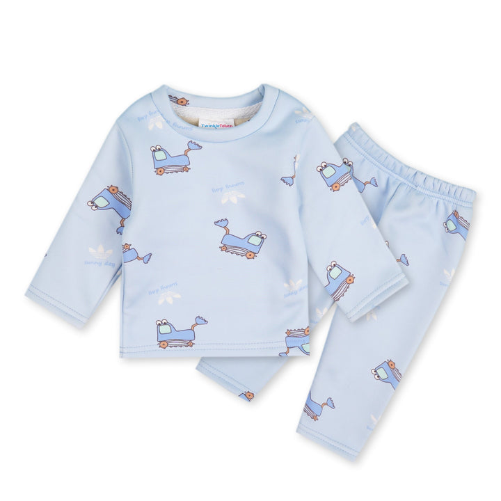 SUNSHINE BABY PAJAMA SET FLEECE EXCAVATOR BLUE  (12-18M)