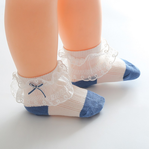 SUNSHINE BABY SOCKS BOW FRILL BLUE 15-17CM