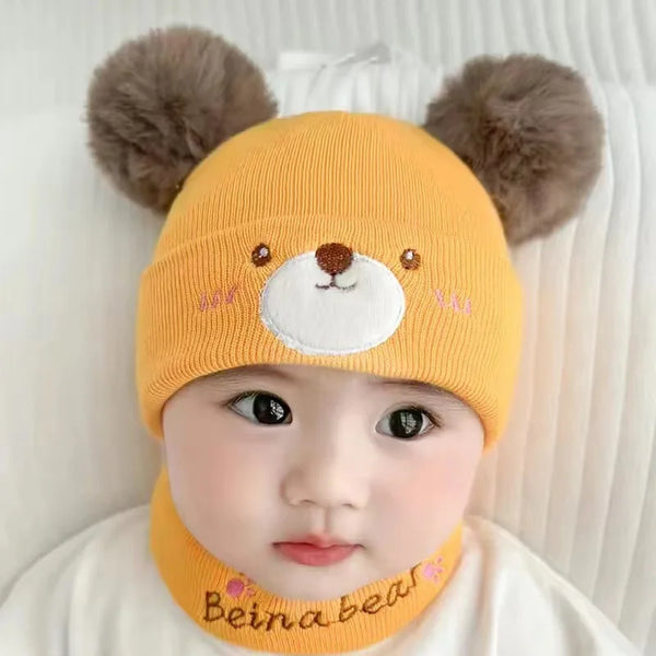 Baby Woolen Cap & Neck Warmer Set Bear Yellow - Sunshine