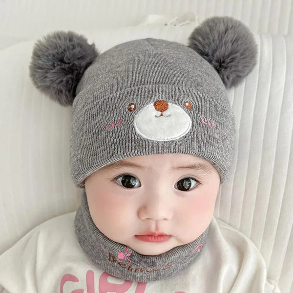 Baby Woolen Cap & Neck Warmer Set Bear Grey - Sunshine