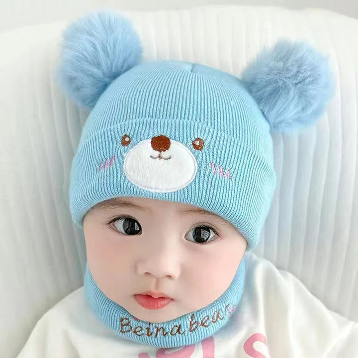 SUNSHINE BABY WINTER BEAR CAP POOM POOM BLUE