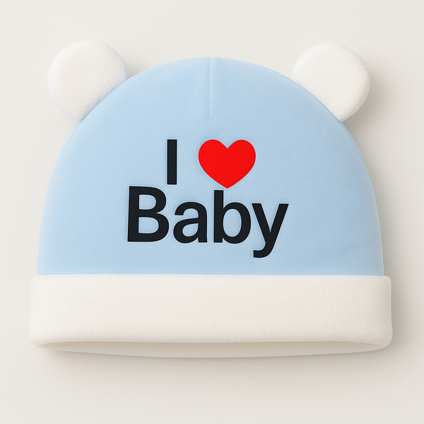 Baby Fleece Cap I Love Baby Bear Blue - Sunshine