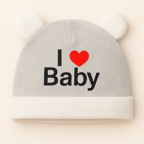 Baby Fleece Cap I Love Baby Bear Grey - Sunshine