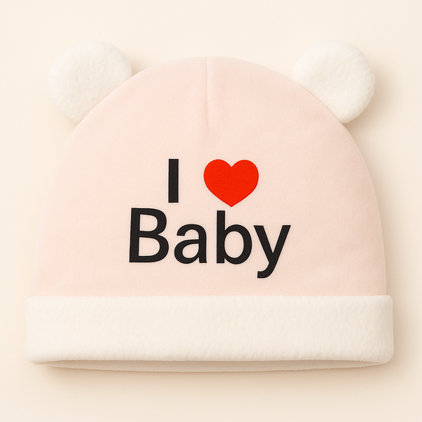Baby Fleece Cap I Love Baby Bear Pink - Sunshine