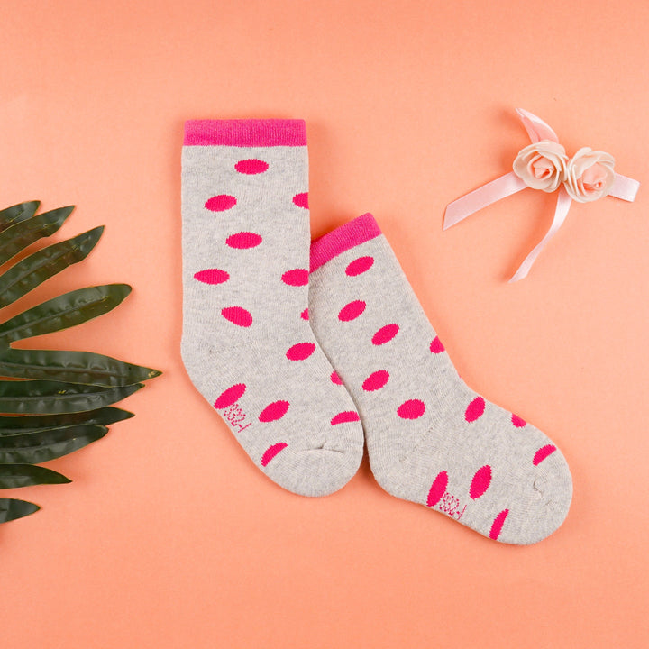 SUNSHINE BABY SOCKS POLKA DOT PINK & GREY 14X16CM (0-6M)