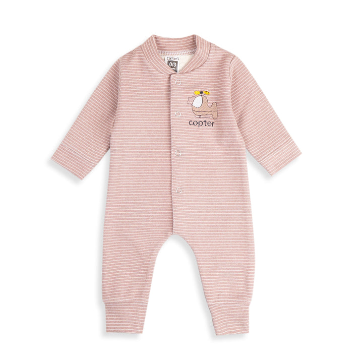 SUNSHINE BABY WINTER ROMPER STRIPES HELICOPTER BROWN (0-3 MONTHS)