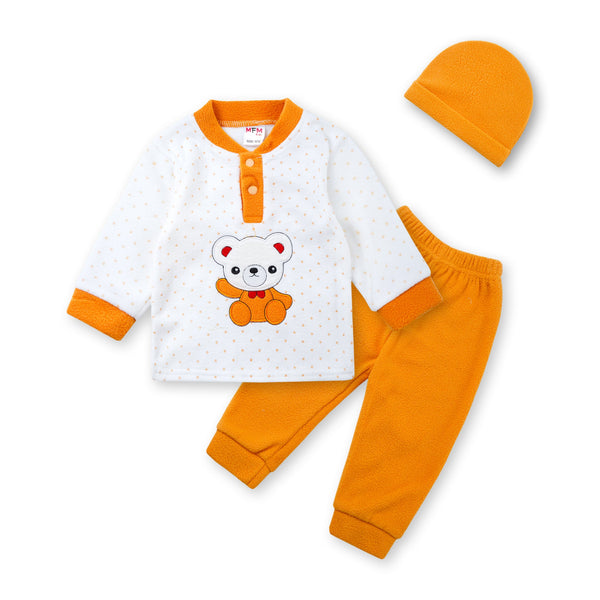 SUNSHINE BABY GIFT SET WITH CAP WINTER FLEECE BEAR POLKADOT MUSTERD 12-18