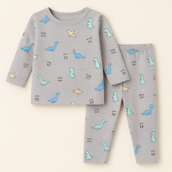 Baby Fleece Pajama Set Dino Grey - Sunshine