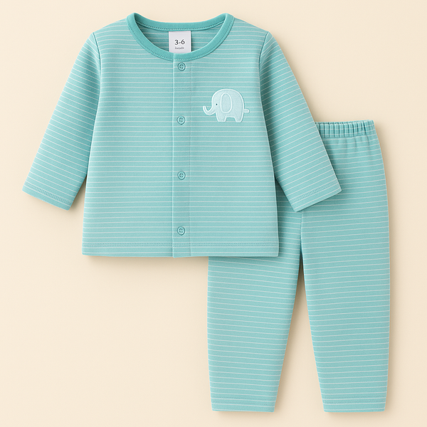 Baby Sleepsuit Fleece Elephant Stripes Sea Green - Sunshine