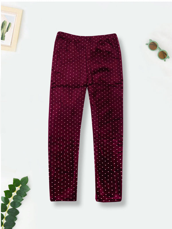 SUNSHINE GIRLS VELVET FLEECE TIGHTS POLKA DOTS MAROON 80 9-10 Y