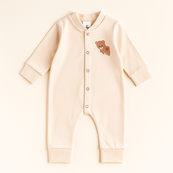 Baby Cotton Full Body Sleepsuit Bear Beige - Sunshine