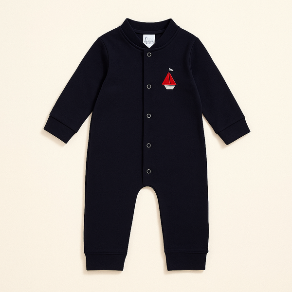 Baby Cotton Full Body Sleepsuit Boat Black - Sunshine