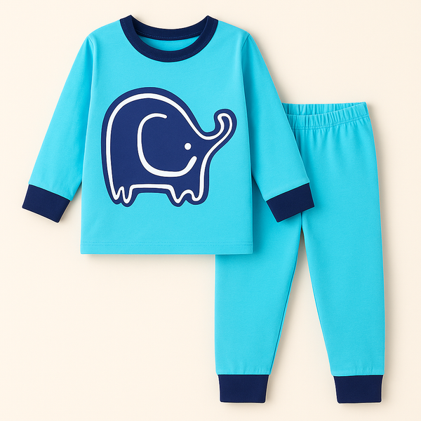 Kids Full-Sleeves Pajama Set Elephant Sea Green - Sunshine