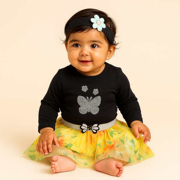 Baby Bodysuit Frock & Headband Set Yellow - Sunshine