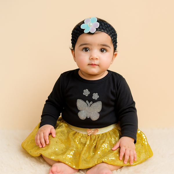 Baby Bodysuit Frock & Headband Set Golden - Sunshine
